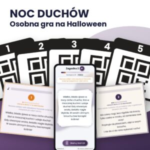 Noc Duchów – gra na Halloween dla dzieci: karty z kodami QR, karty z zagadkami do wydruku i ekran zagadki na telefonie